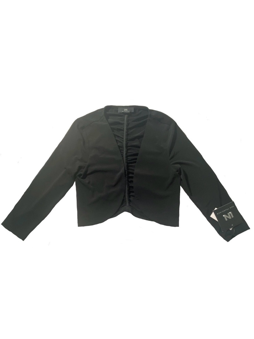 NEW Women's Sz XS I.N. San Francisco Short Open Front Long Sleeve Jacket Black
